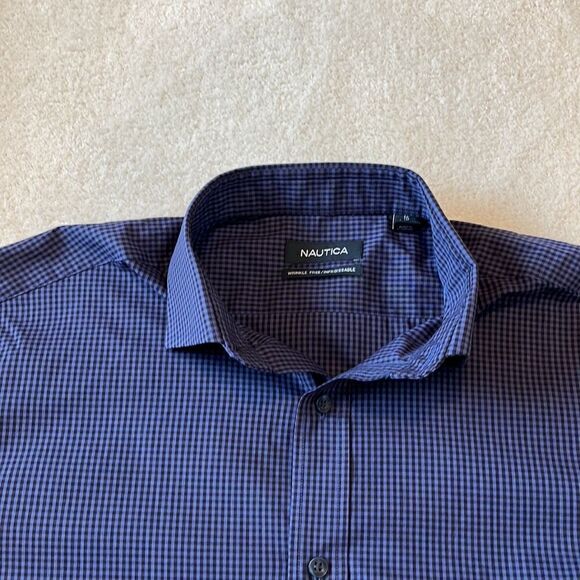 Nautica Dress Shirt Mens Size 16(34/35) Purple/Black Checkered Long Slee… - Picture 2 of 6